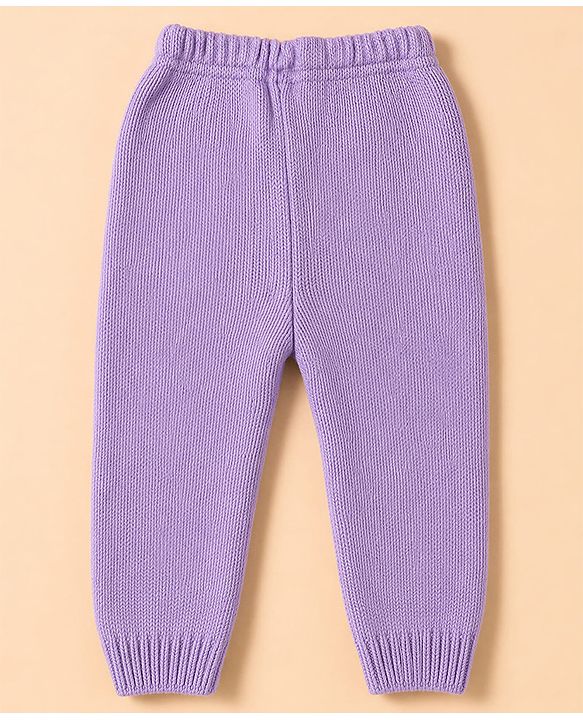 Babyhug Knit Full Sleeves Sweater Set With Cable Knit Design - Purple