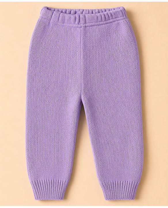 Babyhug Knit Full Sleeves Sweater Set With Cable Knit Design - Purple