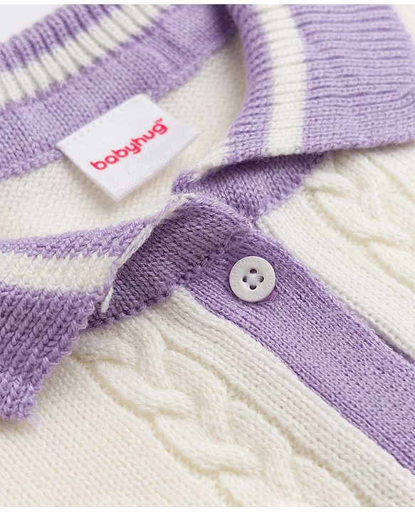 Babyhug Knit Full Sleeves Sweater Set With Cable Knit Design - Purple