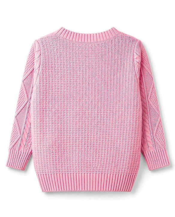 Babyhug Knit Full Sleeves Front Open Sweater With Cable Knit Design - Pink