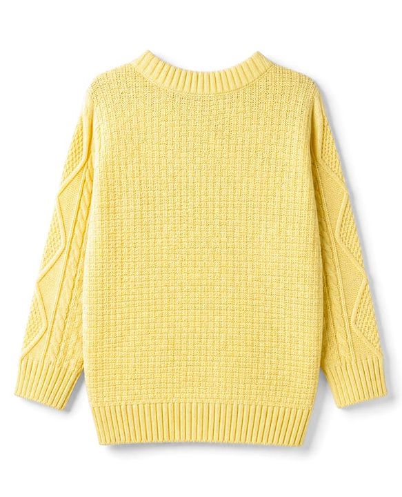 Babyhug Knit Full Sleeves Front Open Sweater With Cable Knit Design - Yellow