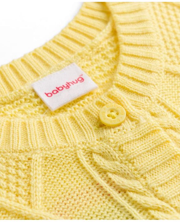 Babyhug Knit Full Sleeves Front Open Sweater With Cable Knit Design - Yellow