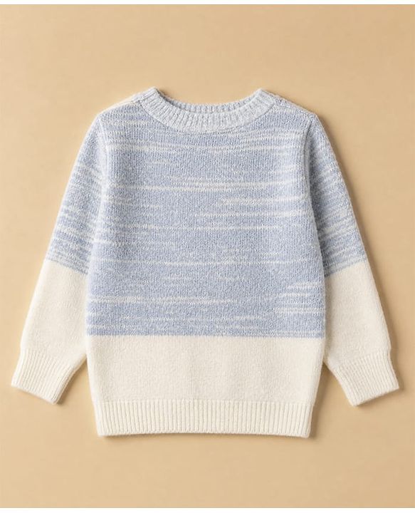 Babyhug Cotton Knit Full Sleeves Pullover With Snowman Applique - Sky Blue