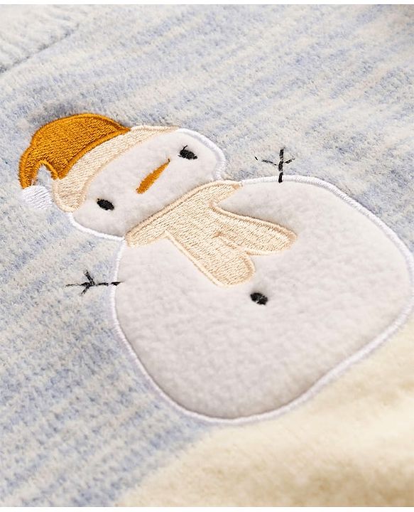 Babyhug Cotton Knit Full Sleeves Pullover With Snowman Applique - Sky Blue