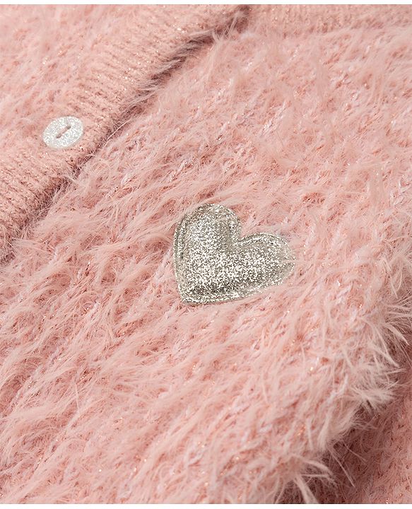 Babyhug  Knit Full Sleeves Front Open Sweater with Heart Design -Pink