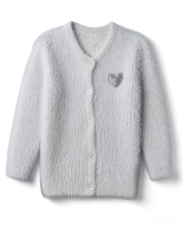 Babyhug Knit Full Sleeves Front Open Sweater with Heart Design - White