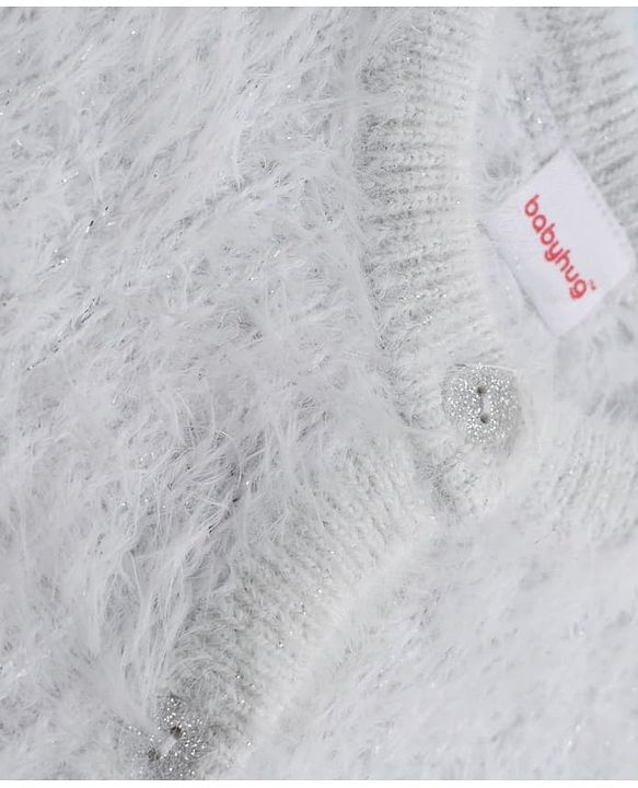 Babyhug Knit Full Sleeves Front Open Sweater with Heart Design - White
