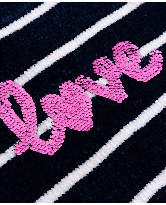 Babyhug Knit Full Sleeves Striped Pullovers With Love Sequin - Navy Blue