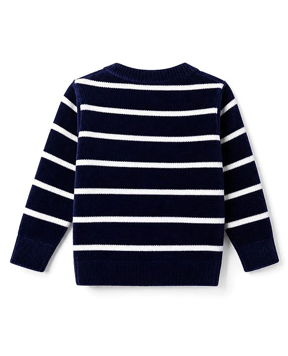 Babyhug Knit Full Sleeves Striped Pullovers With Love Sequin - Navy Blue