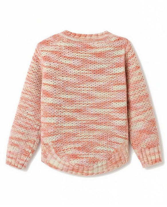 Babyhug Knit Full Sleeves Pullovers With Crown Applique - Peach