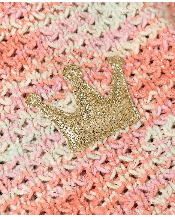 Babyhug Knit Full Sleeves Pullovers With Crown Applique - Peach