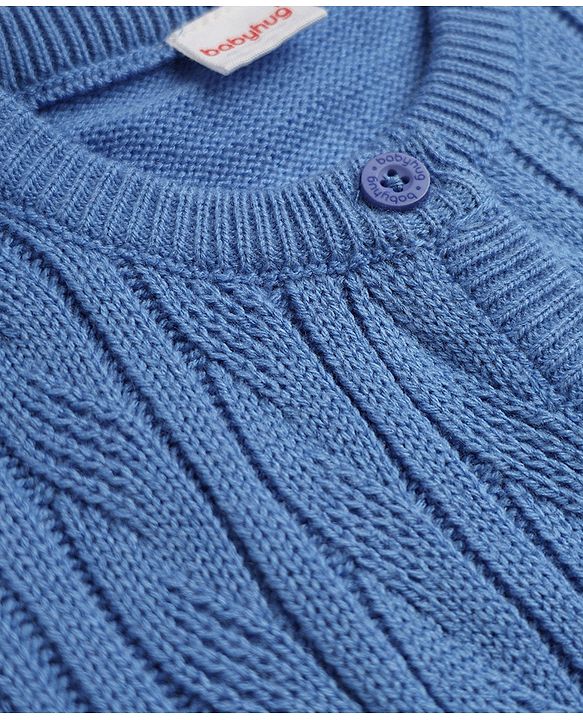 Babyhug Knit Full Sleeves Front Open Sweater With Cable Knit Design - Light Blue