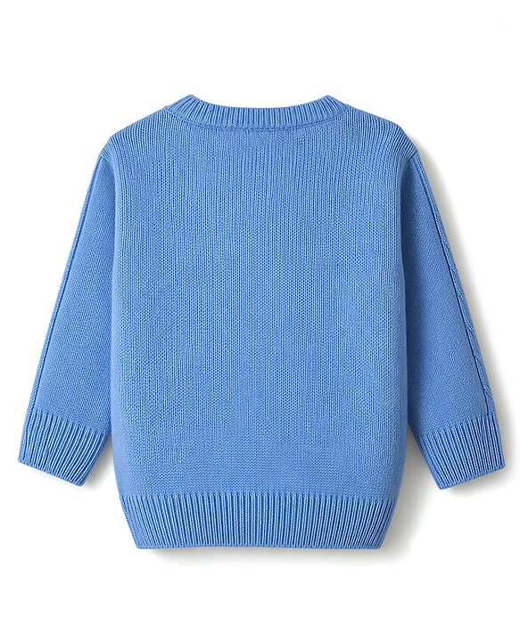 Babyhug Knit Full Sleeves Front Open Sweater With Cable Knit Design - Light Blue