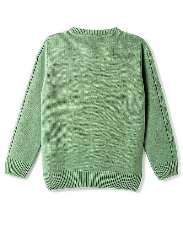 Babyhug  Knit Full Sleeves Front Open Solid Colour Sweaters with Cable Knit Design - Green