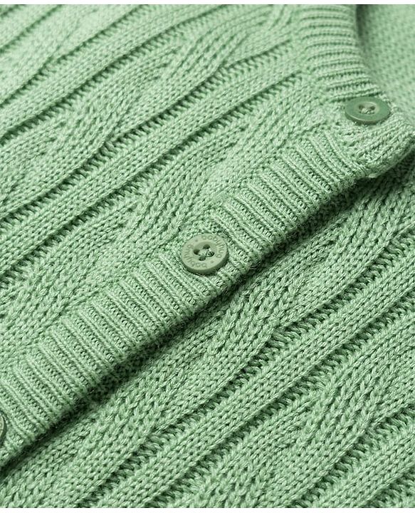Babyhug  Knit Full Sleeves Front Open Solid Colour Sweaters with Cable Knit Design - Green