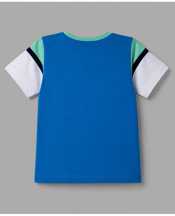 Babyhug Cotton Knit Half Sleeves T-Shirt with Rugby Club Patch - Blue
