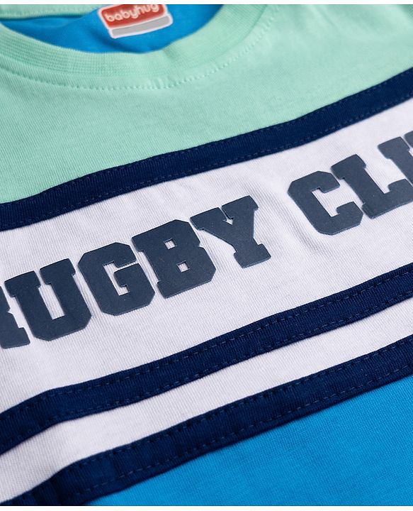 Babyhug Cotton Knit Half Sleeves T-Shirt with Rugby Club Patch - Blue