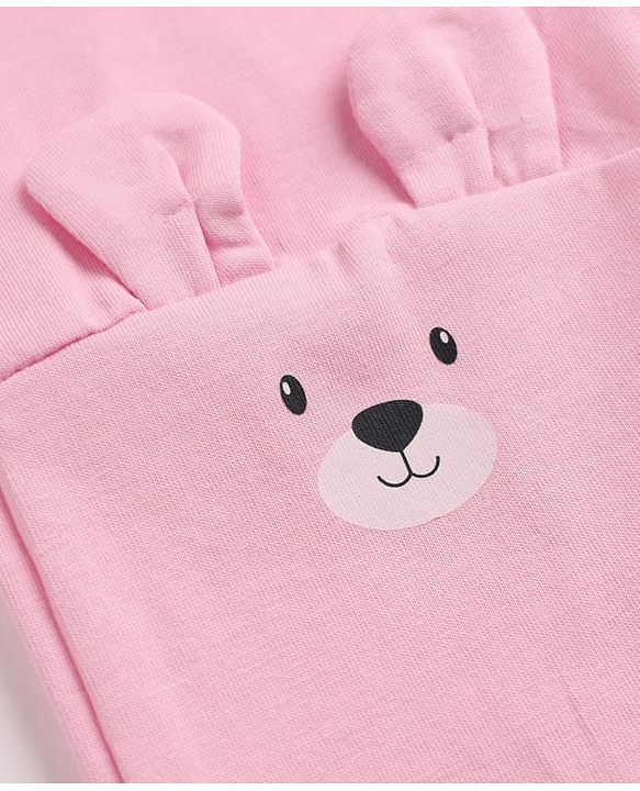 Babyhug Cotton Lycra Elastane Knit Leggings with Full Length and Bear Print& Applique - Pink