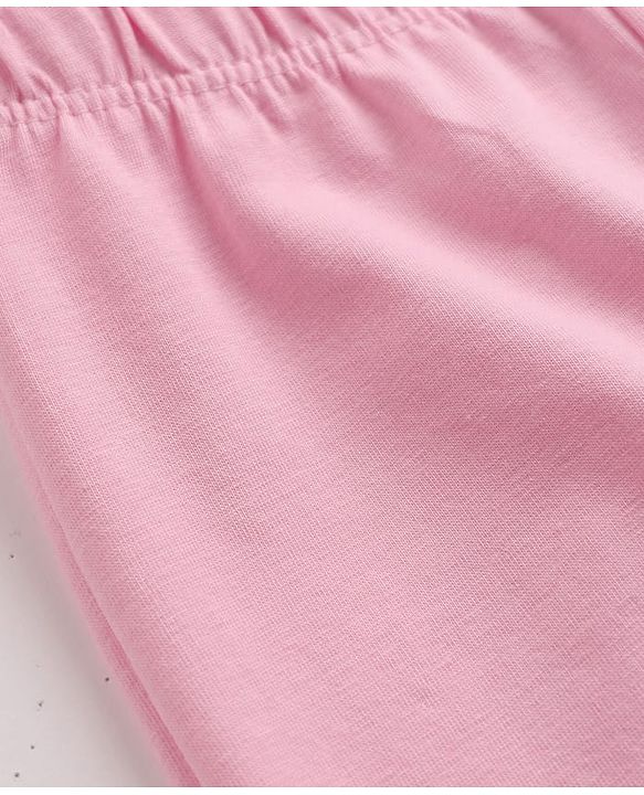 Babyhug Cotton Lycra Elastane Knit Leggings with Full Length and Bear Print& Applique - Pink