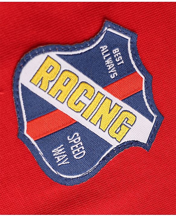 Babyhug Cotton Knit Half Sleeves Pique Polo T-Shirt with Racing Patch - Red