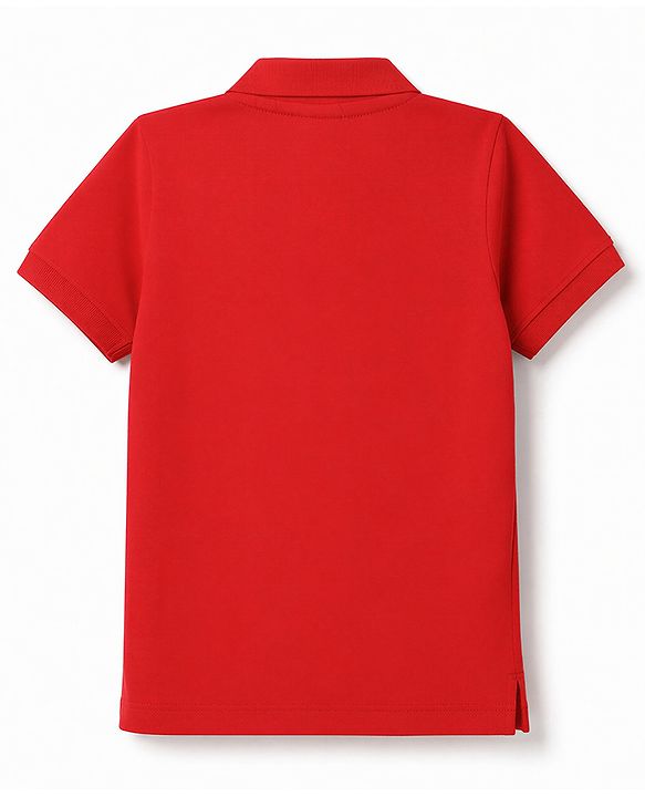 Babyhug Cotton Knit Half Sleeves Pique Polo T-Shirt with Racing Patch - Red