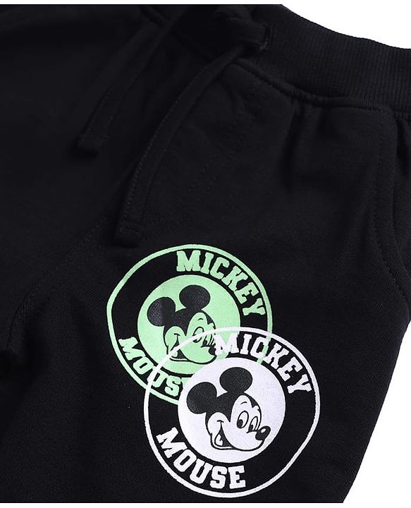 Babyhug Disney 100% Cotton Knit Full Length Jogger With Mickey Mouse & Friends Graphics - Black