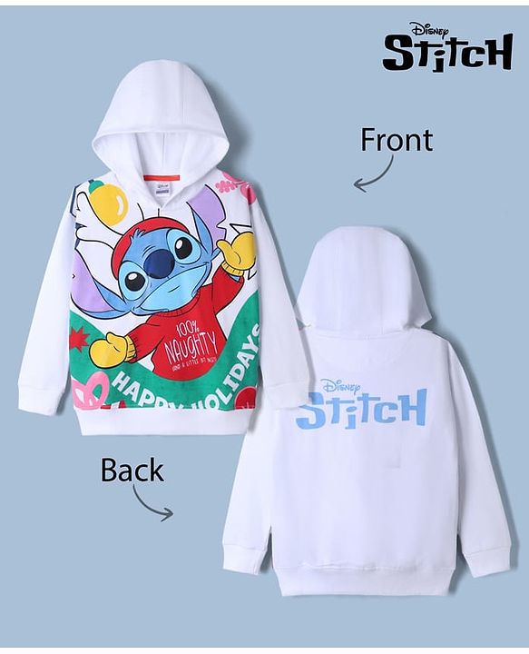 Pine Kids Disney Terry Knit Sweatshirts With Full Sleeves and Stitch Print in Front & Back - White