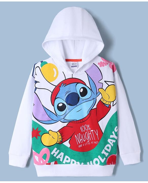 Pine Kids Disney Terry Knit Sweatshirts With Full Sleeves and Stitch Print in Front & Back - White
