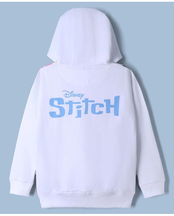 Pine Kids Disney Terry Knit Sweatshirts With Full Sleeves and Stitch Print in Front & Back - White
