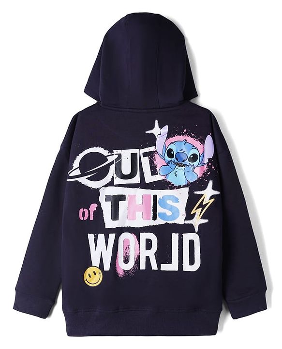Pine Kids Disney Terry Knit Sweatshirts With Full Sleeves and Stitch Print in Front & Back - Black