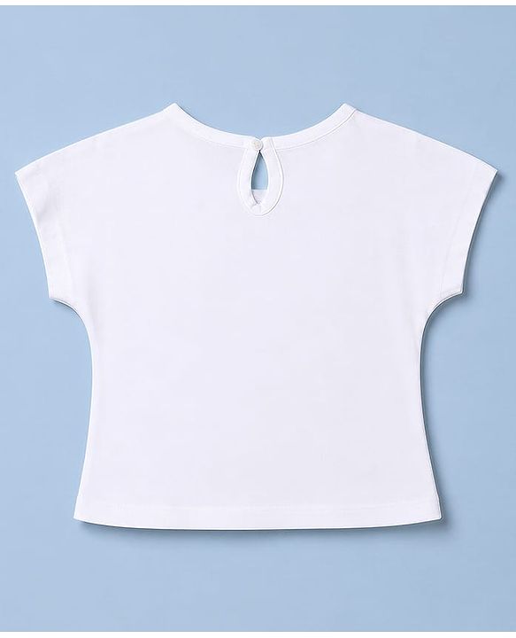 Babyhug 100% Cotton Knit T-Shirt Half Sleeves with Floral Print - White