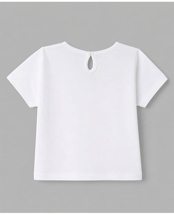 Babyhug 100% Cotton Knit T-Shirt Half Sleeves with Floral Print - White