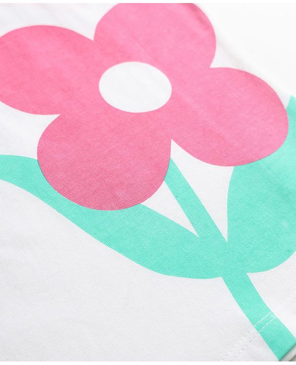 Babyhug 100% Cotton Knit T-Shirt Half Sleeves with Floral Print - White