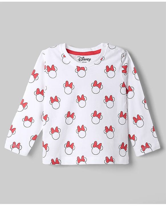 Babyhug Disney Single Jersey Knit Full Sleeves Frock With Inner Tee and Minnie Mouse Graphic - Red & White