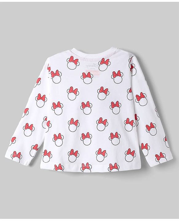 Babyhug Disney Single Jersey Knit Full Sleeves Frock With Inner Tee and Minnie Mouse Graphic - Red & White