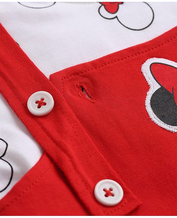 Babyhug Disney Single Jersey Knit Full Sleeves Frock With Inner Tee and Minnie Mouse Graphic - Red & White