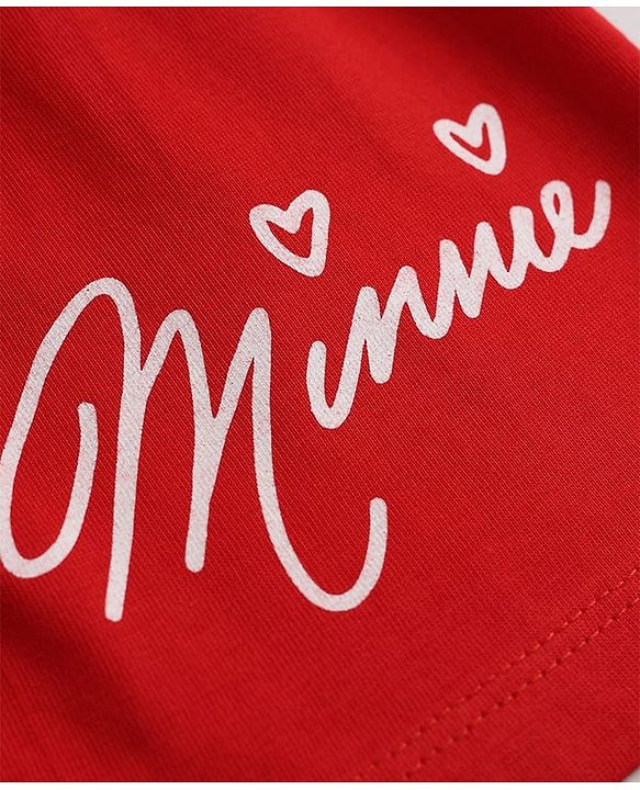 Babyhug Disney Single Jersey Knit Full Sleeves Frock With Inner Tee and Minnie Mouse Graphic - Red & White