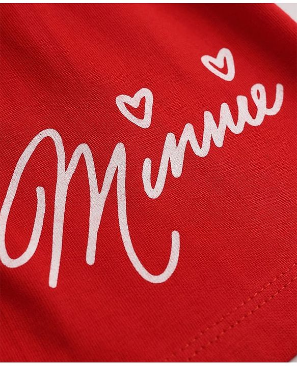 Babyhug Disney Single Jersey Knit Full Sleeves Frock With Inner Tee and Minnie Mouse Graphic - Red & White