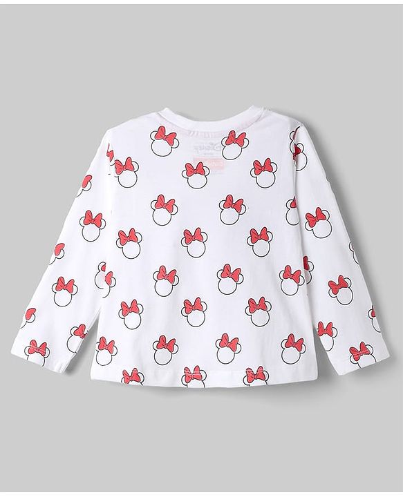 Babyhug Disney Single Jersey Knit Full Sleeves Frock With Inner Tee and Minnie Mouse Graphic - Red & White