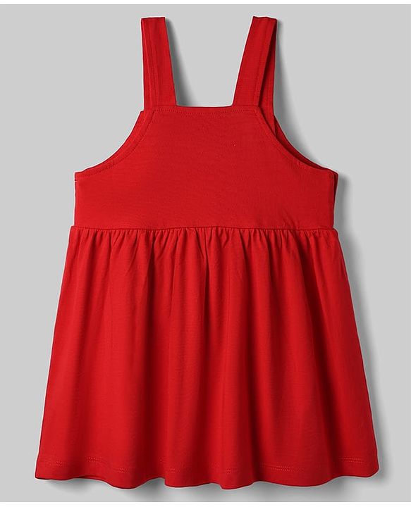 Babyhug Disney Single Jersey Knit Full Sleeves Frock With Inner Tee and Minnie Mouse Graphic - Red & White