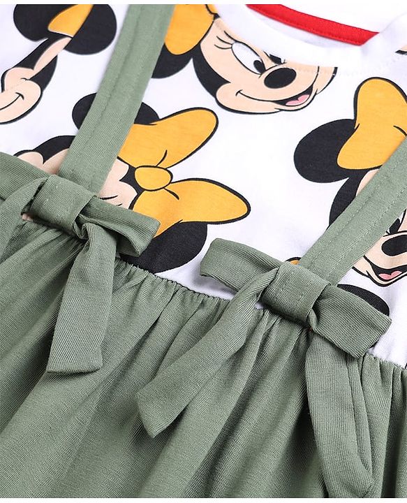 Babyhug Disney Cotton Single Jersey Knit Full Sleeves Minnie Mouse Printed Frock - White & Green