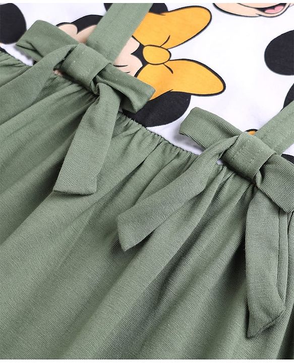 Babyhug Disney Cotton Single Jersey Knit Full Sleeves Minnie Mouse Printed Frock - White & Green