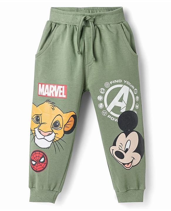 Babyhug Disney Terry Knit Full Length Mickey Mouse & Friends Printed Lounge Pant - Light Green