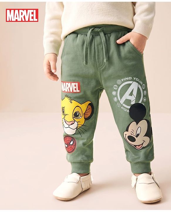 Babyhug Disney Terry Knit Full Length Mickey Mouse & Friends Printed Lounge Pant - Light Green