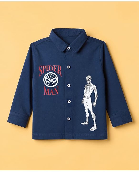 Babyhug Marvel 100% Cotton Single Jersey Knit Shirt and T-shirt With Full Sleeves and Spider-man Print in Navy Blue
