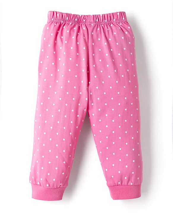 Babyhug Disney Single Jersey Knit Full Sleeves T-shirt & Pyjama Night Suit With Marie Graphic & Polka Dot Print -Pink