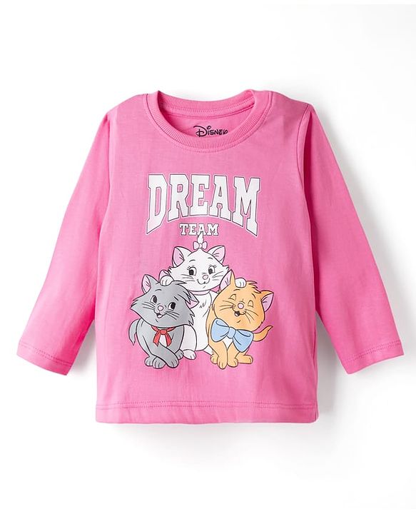 Babyhug Disney Single Jersey Knit Full Sleeves T-shirt & Pyjama Night Suit With Marie Graphic & Polka Dot Print -Pink