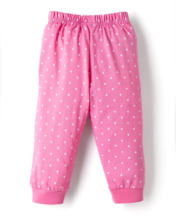 Babyhug Disney Single Jersey Knit Full Sleeves T-shirt & Pyjama Night Suit With Marie Graphic & Polka Dot Print -Pink