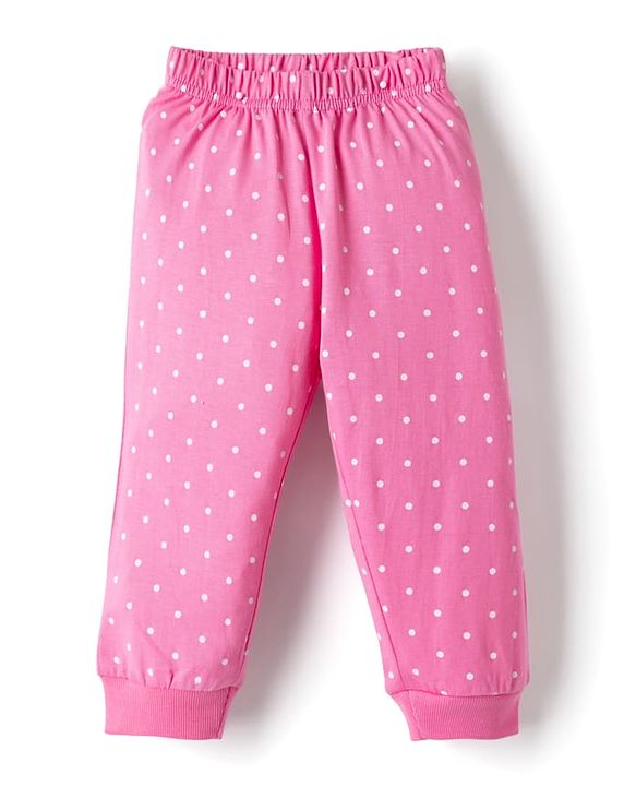 Babyhug Disney Single Jersey Knit Full Sleeves T-shirt & Pyjama Night Suit With Marie Graphic & Polka Dot Print -Pink