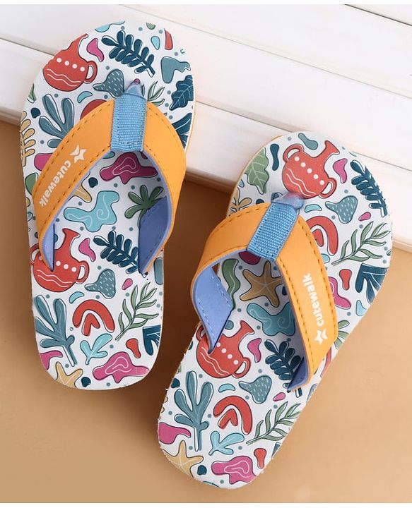 Cute Walk by Babyhug Slip On Flip Flops With Tropical Print - White